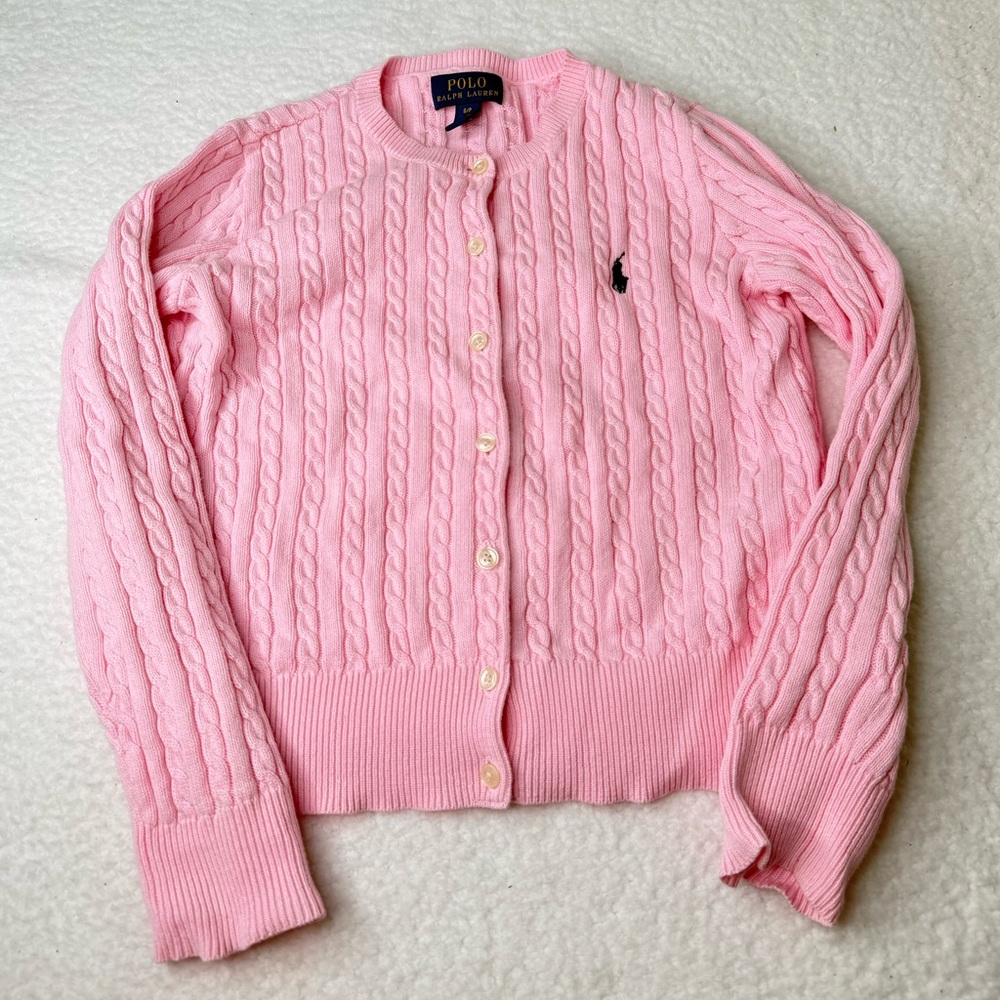 Polo Ralph Lauren Toddlers Pink Cable Knit Button Front Long Sleeve S (6/7)‎ EUC